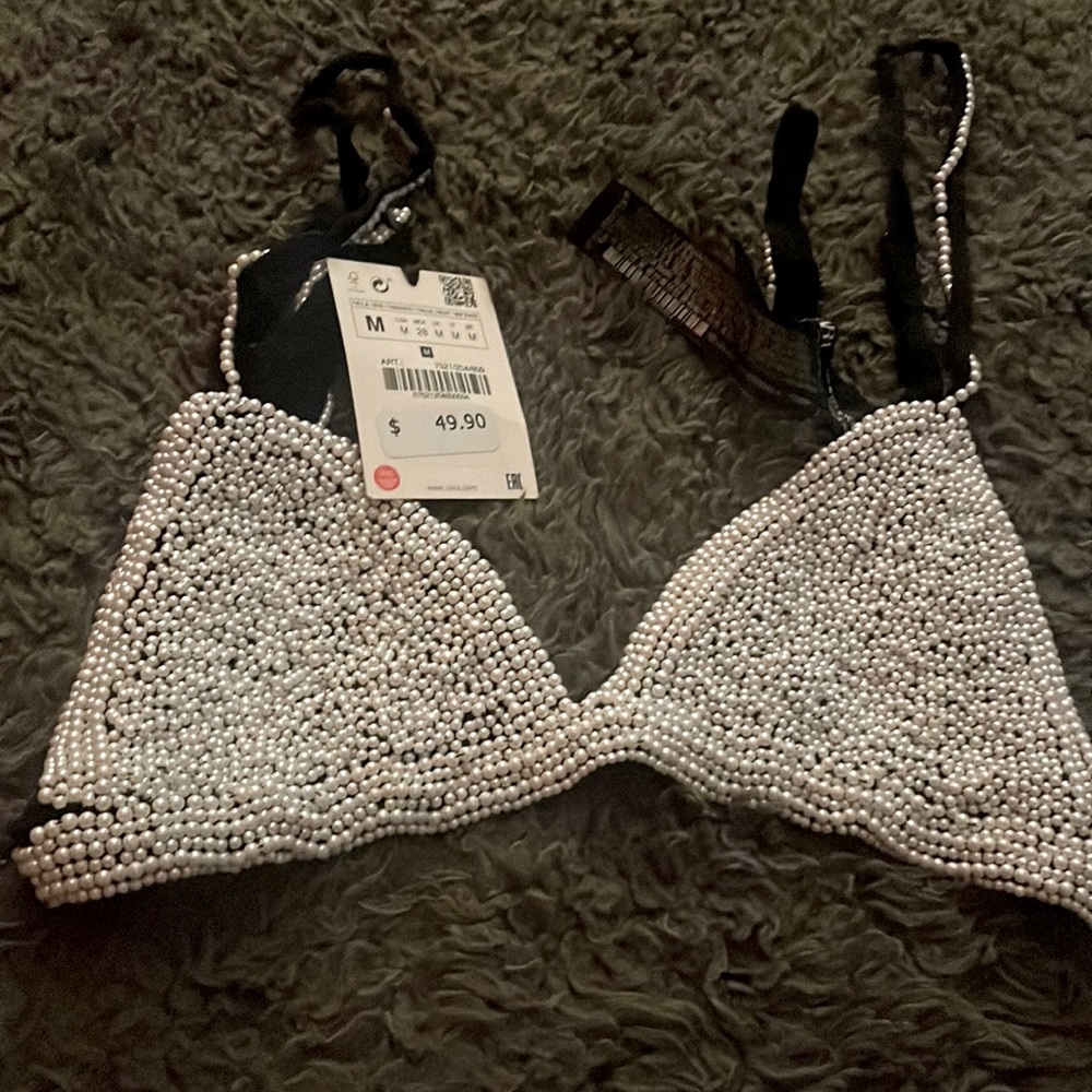 NWT Zara Pearl Bralette Top - Picture 2 of 2